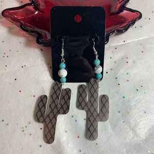 Cactus Dangle Earrings with Turquoise and Marble Beads
